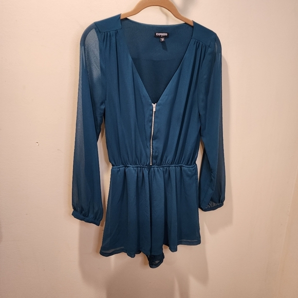 Express Chiffon emeral green romper size XS - Picture 10 of 11